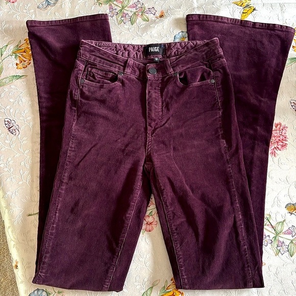 Paige Corduroy High Rise Lou Lou Pants Boot Cut Flare Burgundy Fall Tall Long - Picture 1 of 16